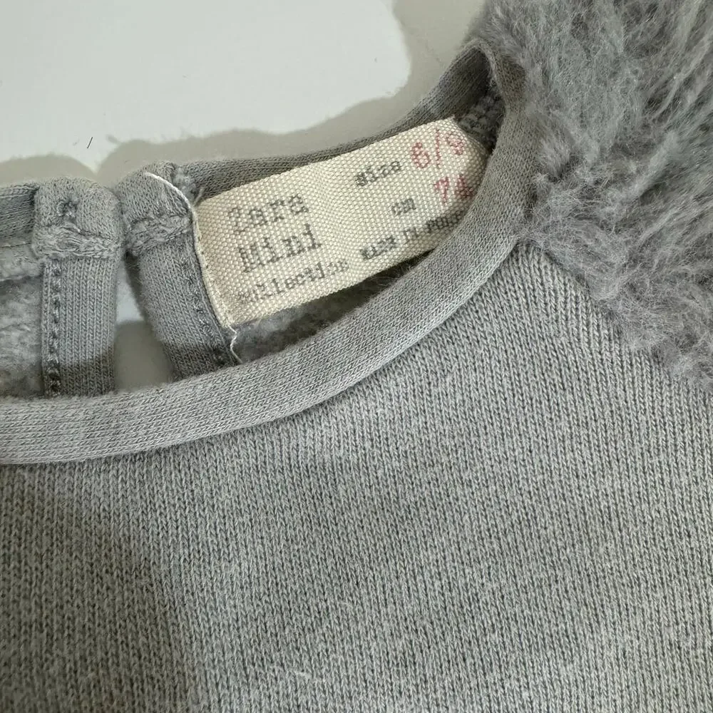 Zara Mini Gray Sleepy Plush Sleeve Sweatshirt Size 6-9 Months